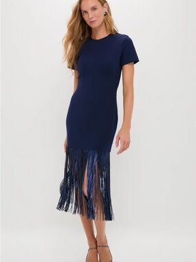 Navy Sequin Fringe-Hem Stevie Midi Dress